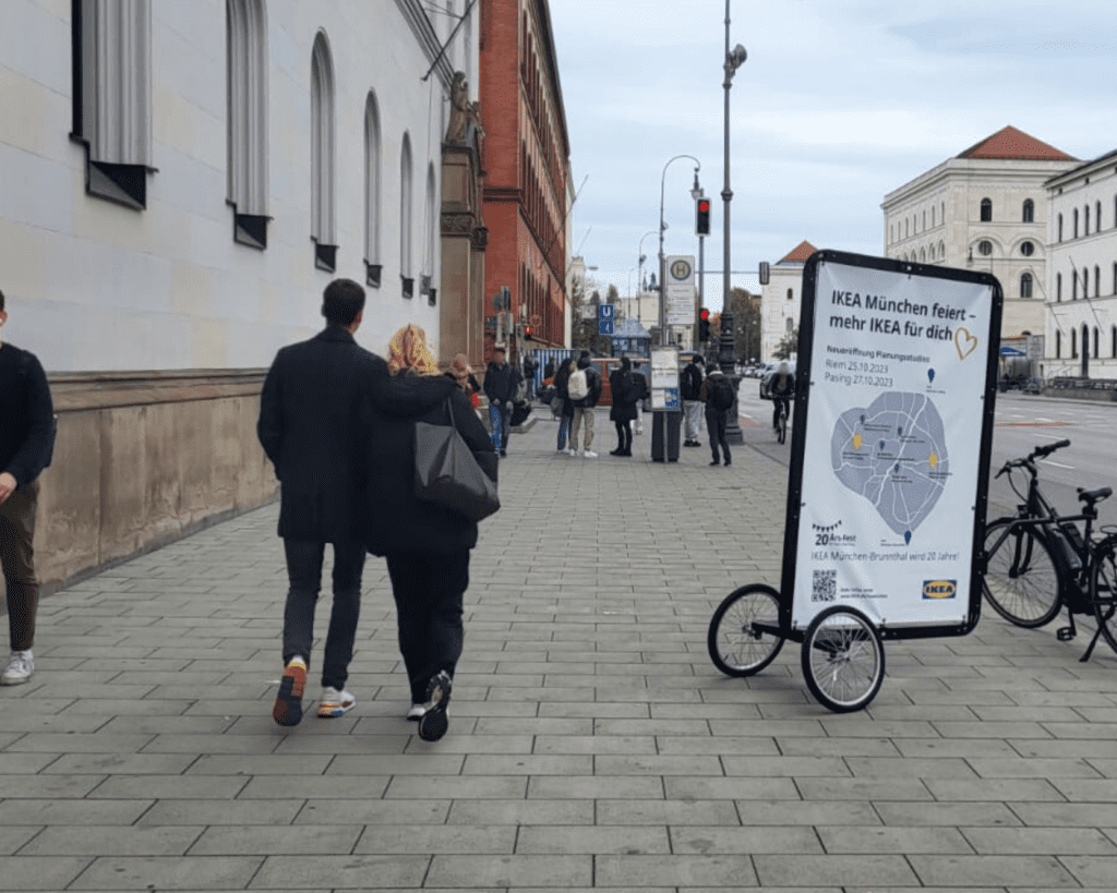 Die Fahrradwerbung erzielt in München viele Sichtkontakte